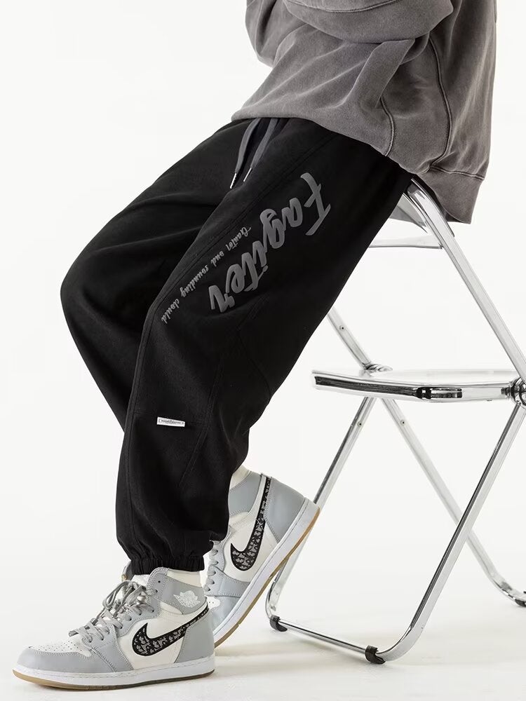 Black And Gray Letter Printed Pants Summer Men'S Loose Straight Trendy Brand Casual Pants Wide Leg Pants American High Street Ins Trend - Image 2